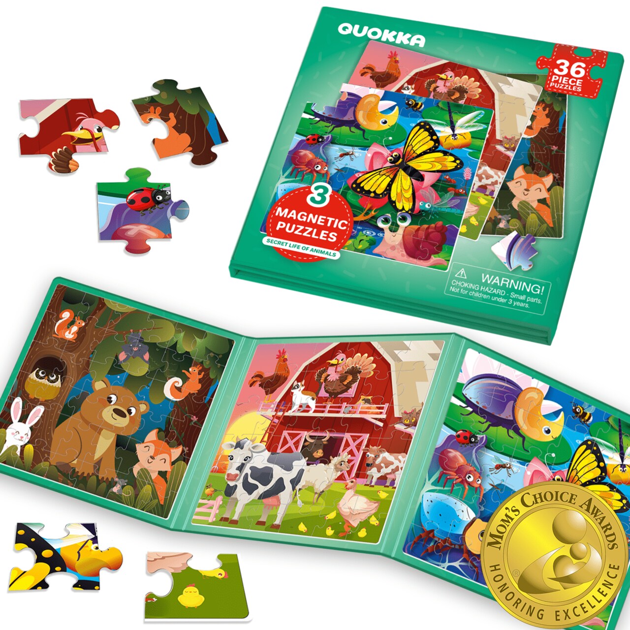 QUOKKA Magnetic Puzzles for Kids 4-6 - 36 Pcs Travel Puzzles Games for Kids Ages 3-5 - Animal Car Activities Toy for Boys and Girls 2-4 yo - Learning Magnet Gift for Road Trip